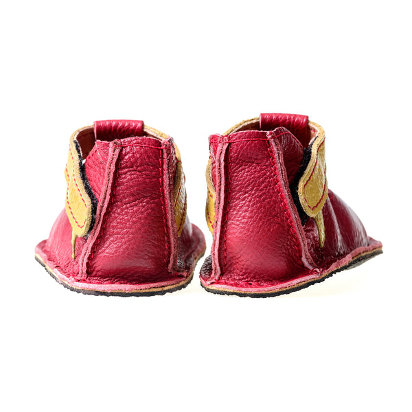 Ginger Shoes | Pantofi barefoot fara captuseala, brant tabacit vegetal, talpa Vibram de 2 mm si prindere cu velcro- Ruby Red