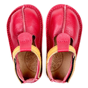 Ginger Shoes | Pantofi barefoot fara captuseala, brant tabacit vegetal, talpa Vibram de 2 mm si prindere cu velcro- Ruby Red