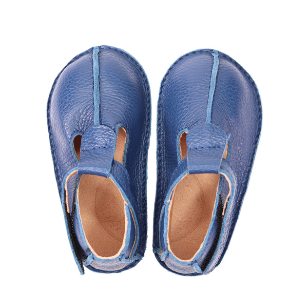 Ginger Shoes | Pantofi barefoot cu captuseala si brant tabacite vegetal, talpa Vibram de 5 mm si prindere cu velcro- Blue Ocean