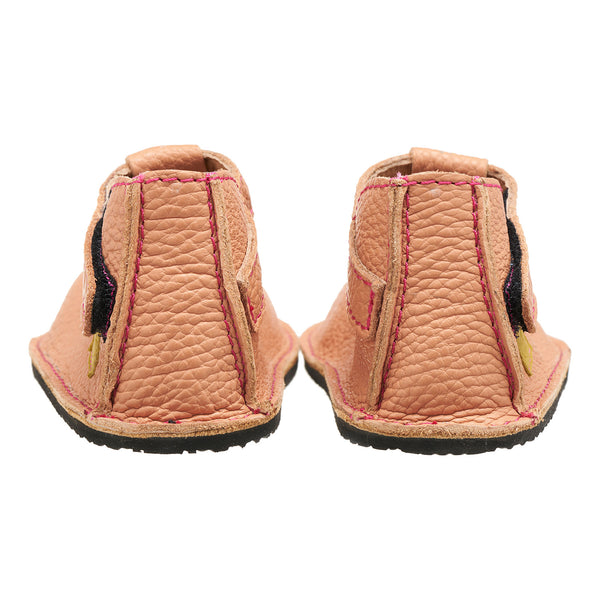 Ginger Shoes | Pantofi barefoot cu captuseala si brant tabacite vegetal, talpa Vibram de 5 mm si prindere cu velcro- Dusty Pink