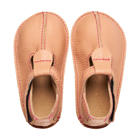Ginger Shoes | Pantofi barefoot cu captuseala si brant tabacite vegetal, talpa Vibram de 5 mm si prindere cu velcro- Dusty Pink
